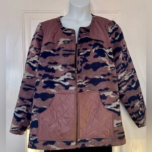 LOGO by Lori Goldstein Fleece Camouflage Jacket with Quilted Accents 22W